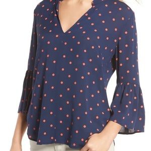 SPLENDID polka dot blouse, navy, flared sleeves, M